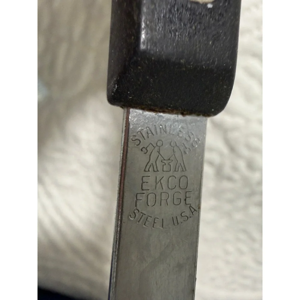Ekco Forge‎ Slotted Spoon Kitchen Tool 11.5in Silver Black Vintage Stainless USA